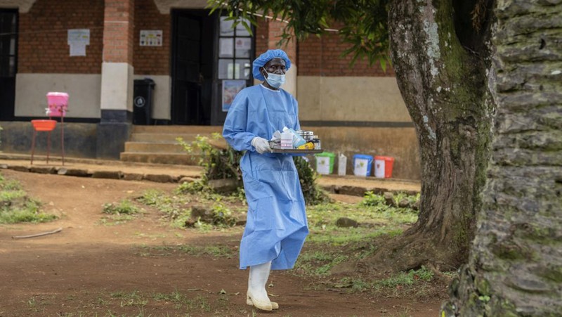 A man suffering from mpox waits for treatment at the Kamituga General Hospital in South Kivu Congo, Wednesday, Sept. 4, 2024. (AP Photo/Moses Sawasawa)