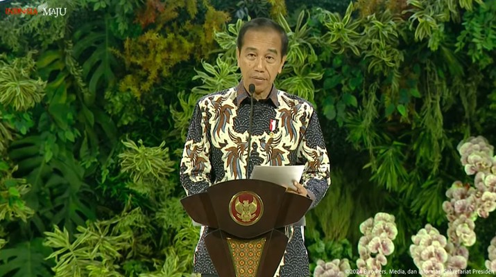 Presiden Joko Widodo memberikan sambutan dalam Indonesia International Sustainability Forum, Jakarta, Kamis (5/9/2024). (Tangkapan Layar Youtube Sekretariat Presiden)