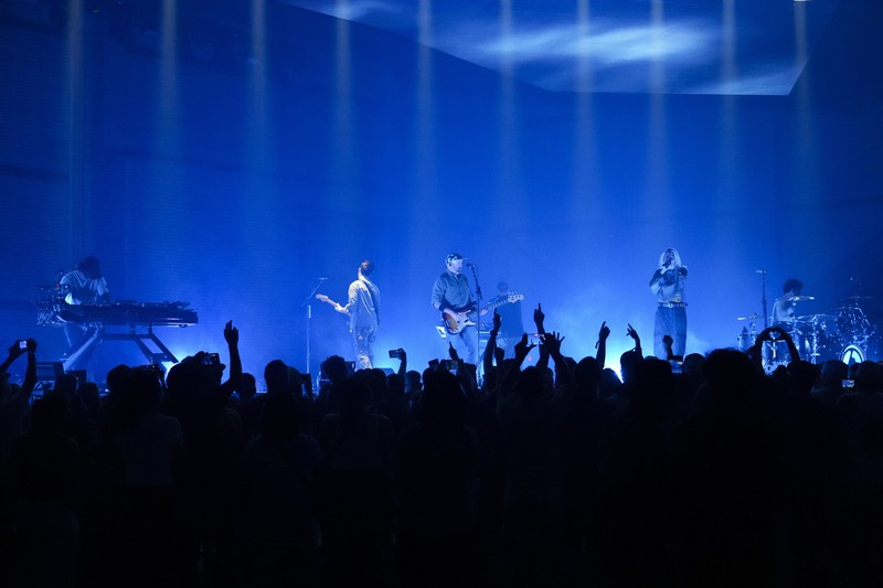 Emily Armstrong, from left, Phoenix, and Alex Feder (filling in for guitarist Brad Delson) of Linkin Park perform Thursday, Sept. 5, 2024, in Los Angeles. It was announced on Thursday that Dead Sara's Emily Armstrong would join as the band's new co-singer and songwriter/producer Colin Brittain would join on drums. Linkin Park will release the album 