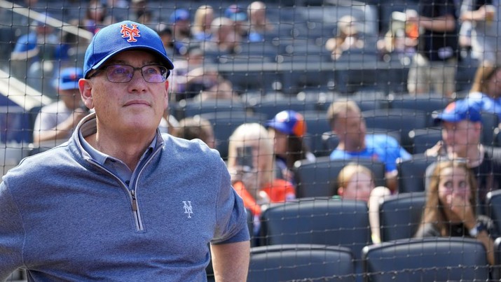 FILE - New York Mets owner Steve Cohen looks on before the start of a baseball game between the New York Mets and the Cincinnati Reds, Sunday, Sept. 17, 2023, in New York. Cohen's Mets finished with a tax payroll of $374.7 million, according to figures finalized by Major League Baseball on Thursday, Dec. 21, and obtained by The Associated Press. That topped the previous high of $291.1 million by the 2015 Los Angeles Dodgers. (AP Photo/Mary Altaffer, File)