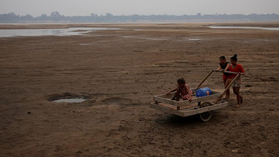 Debit air pada sungai yang mengalir pada hutan hujan tropis Amazon mengalami penyusutan. (REUTERS/Bruno Kelly)