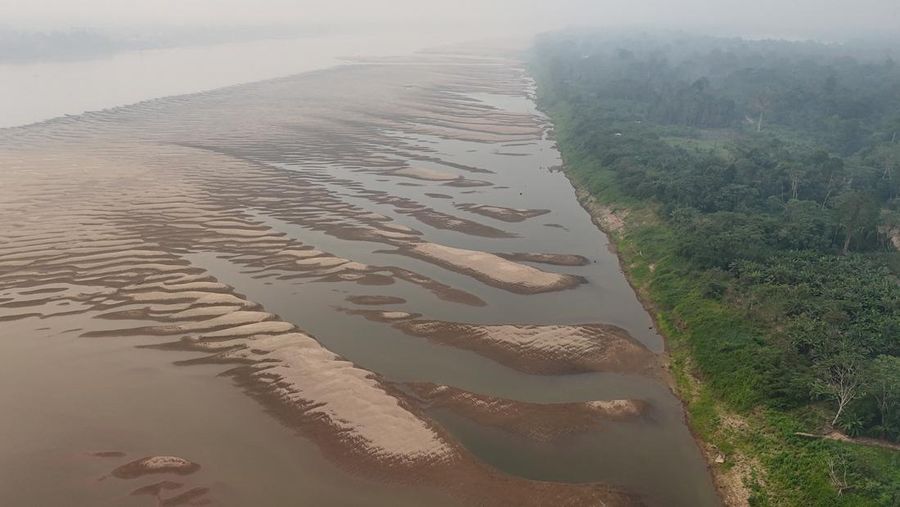 Debit air pada sungai yang mengalir pada hutan hujan tropis Amazon mengalami penyusutan. (REUTERS/Bruno Kelly)
