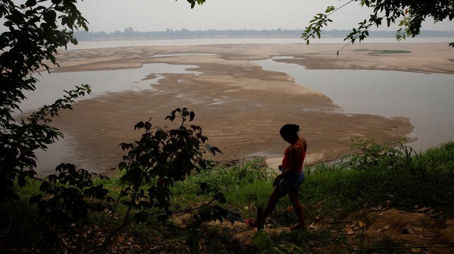 Debit air pada sungai yang mengalir pada hutan hujan tropis Amazon mengalami penyusutan. (REUTERS/Bruno Kelly)
