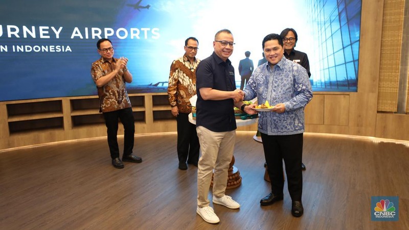 Peresmian Merger PT Angkasa Pura 1 dan PT Angkasa Pura 2 menjadi PT Angkasa Pura Indonesia, di kantor InJourney, Gedung Sarinah Lantai 14, Jakarta, Senin (9/9/2024). (CNBC Indonesia/Tri Susilo)