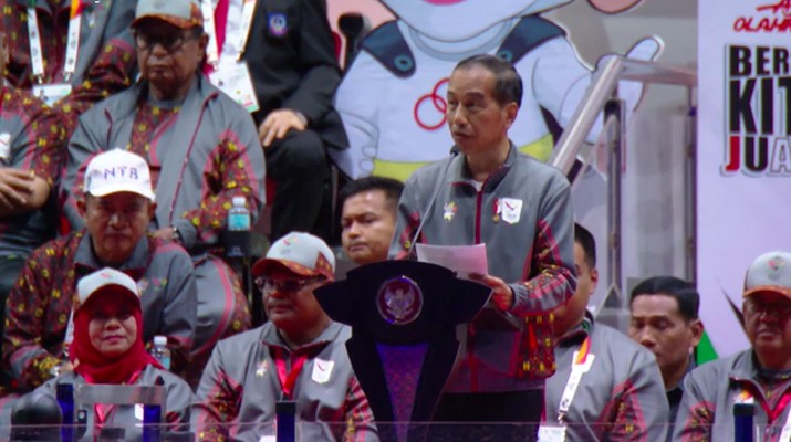 Presiden RI Joko Widodo dalam pembukaan Pekan Olahraga Nasional XXI, Banda Aceh, 9 September 2024.