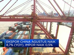  Ekspor China Agustus Naik 8,7% (YoY), Impor Naik 0,5%