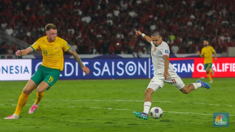 Laga Timnas Indonesia malwan Australia di Stadion Utama Gelora Bung Karno (SUGBK), Senayan, Jakata, Selasa (10/9/2024). (CNBC Indonesia/Faisal Rahman)