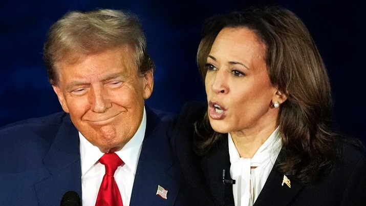 Foto kolase Calon Presiden AS Donald Trump dan Kamala Harris. (AP/Alex Brandon)