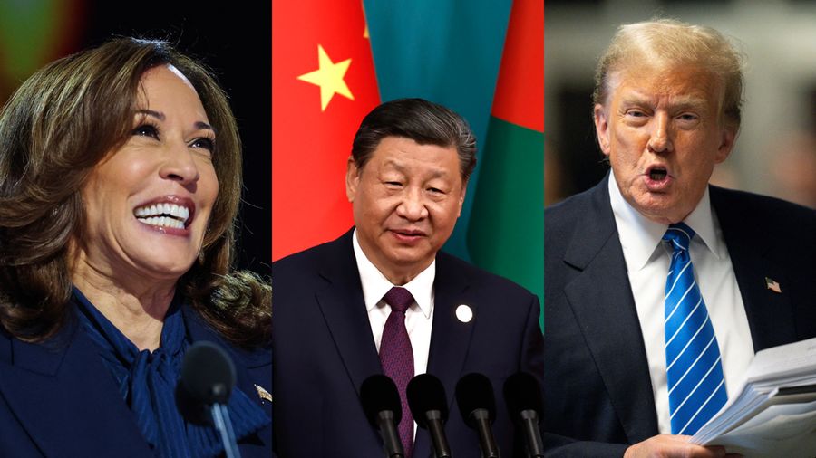 Foto kolase, Kemala Harris, Xi Jinping, dan Donald Trump. (Reuters & AP Photo)