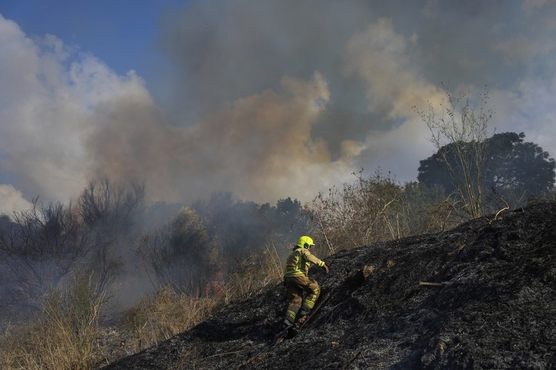 Seorang polisi memeriksa area kebakaran setelah militer menembakkan pencegat ke rudal dari Yaman yang jatuh di Israel tengah pada 15 September 2024. (REUTERS/Ronen Zvulun) Seorang polisi memeriksa area kebakaran setelah militer menembakkan pencegat ke rudal dari Yaman yang jatuh di Israel tengah pada 15 September 2024. (REUTERS/Ronen Zvulun)