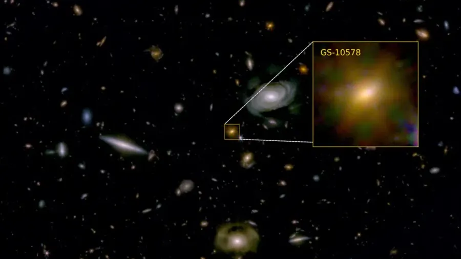 Galaksi GS-10578 seperti yang terlihat oleh JWST adalah galaksi awal yang 
