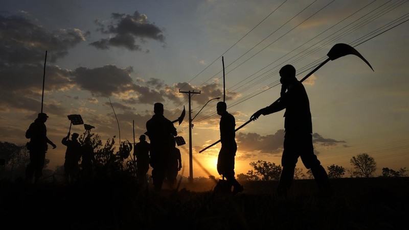 Kebakaran hutan melanda kawasan lindung lingkungan di Taman Nasional Brasilia. (AP Photo/Eraldo Peres)