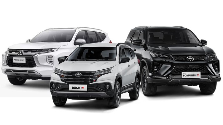 Foto kolase Mobil Mitsubishi Pajero Sport, Toyota Rush, dan Toyota Fortuner. (Dok. Toyota dan Mitsubishi)