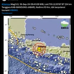 Kabupaten Bandung Gempa Magnitudo 5, Begini Update Terkini