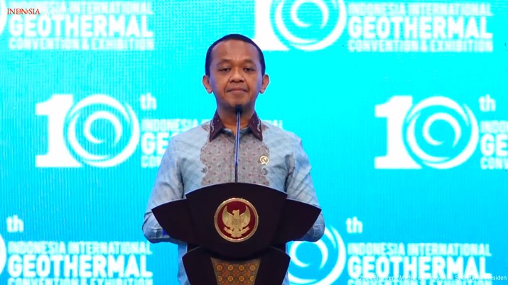 Menteri ESDM, Bahlil Lahadalia saat memberikan sambutan dalam Pembukaan IIGCE, Jakarta, Rabu (18/9/2024). (Tangkapan Layar Youtube Sekretariat Presiden)
