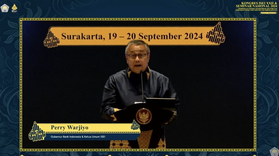 Perry Warjiyo dalam acara seminar nasional ISEI 2024. (Tangkapan layar PP ISEI)