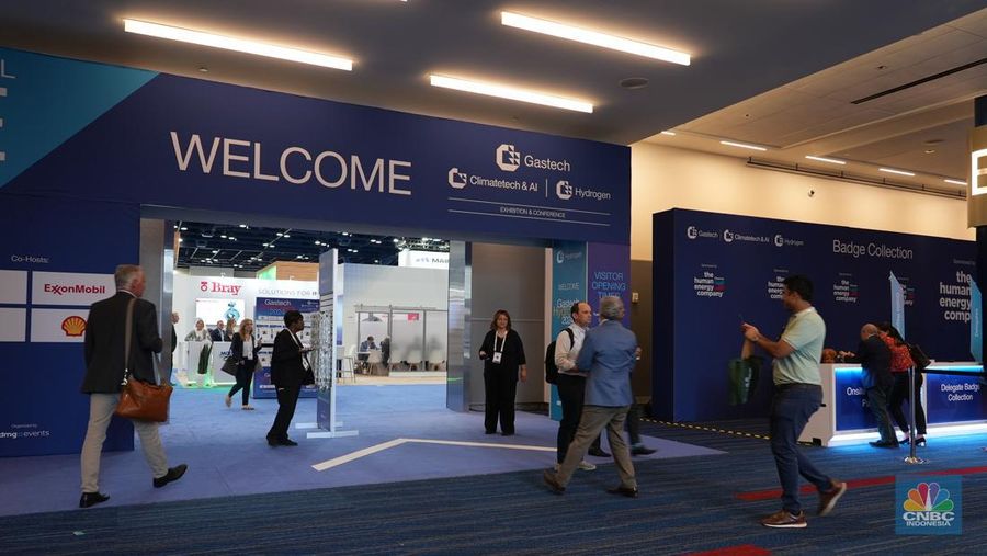 Suasana PT Pertamina International Shipping (PIS) dalam ajang Gastech 2024, pameran dan konferensi energi terbesar di dunia diadakan di Houston, Texas, Amerika Serikat. (CNBC Indonesia/Mohamad Triadiandono)