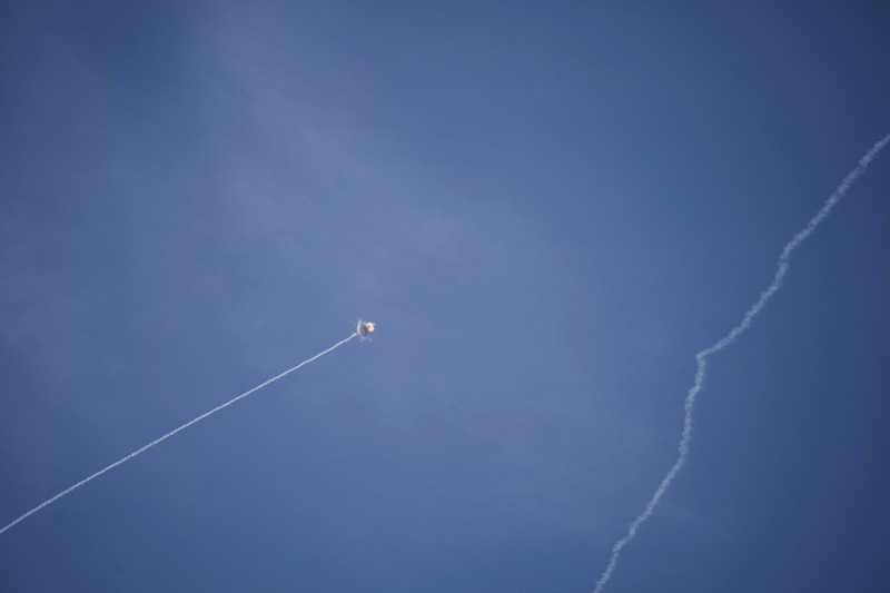 Israel Palestinians Lebanon Israeli Iron Dome air defense system fires to intercept a rocket fired from Lebanon, in northern Israel, Friday, Sept. 20, 2024. (AP Photo/Leo Correa)