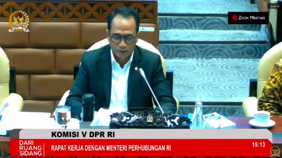 Komisi V DRI RI Rapat Kerja dengan Menteri Perhubungan RI. (Tangkapan Layar Youtube)