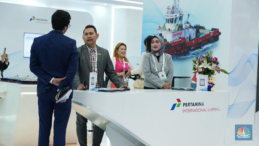Suasana PT Pertamina International Shipping (PIS) dalam ajang Gastech 2024, pameran dan konferensi energi terbesar di dunia diadakan di Houston, Texas, Amerika Serikat. (CNBC Indonesia/Mohamad Triadiandono)
