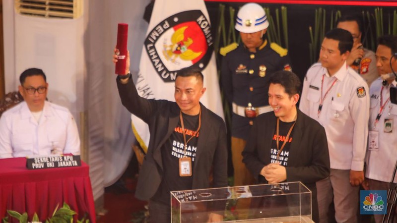 Komisi Pemilihan Umum Provinsi Daerah Khusus Ibu Kota Jakarta menggelar Rapat Pleno Terbuka Pengundian dan Penetapan Nomor Urut Pasangan Calon Peserta Pemilihan Gubernur dan Wakil Gubernur DKI Jakarta Tahun 2024 di kantor KPUD Provinsi DKI Jakarta, Senin (23/9/2024).
