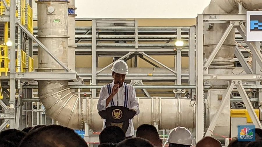 Presiden RI Jokowi dalam Peresmian Produksi Smelter PT. Freeport Indonesia, Gresik, 23 September 2024. (²©²ÊÍøÕ¾/Emir Yan Wardhana)