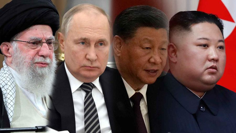 Foto Kolase (kiri-kanan) Pemimpin Tertinggi Iran, Ali Khamenei, Presiden Rusia, Vladimir Putin, Presiden China, Xi Jin Ping, dan Pemimpin Korea Utara, Kim Jong Un. (AP Photo)