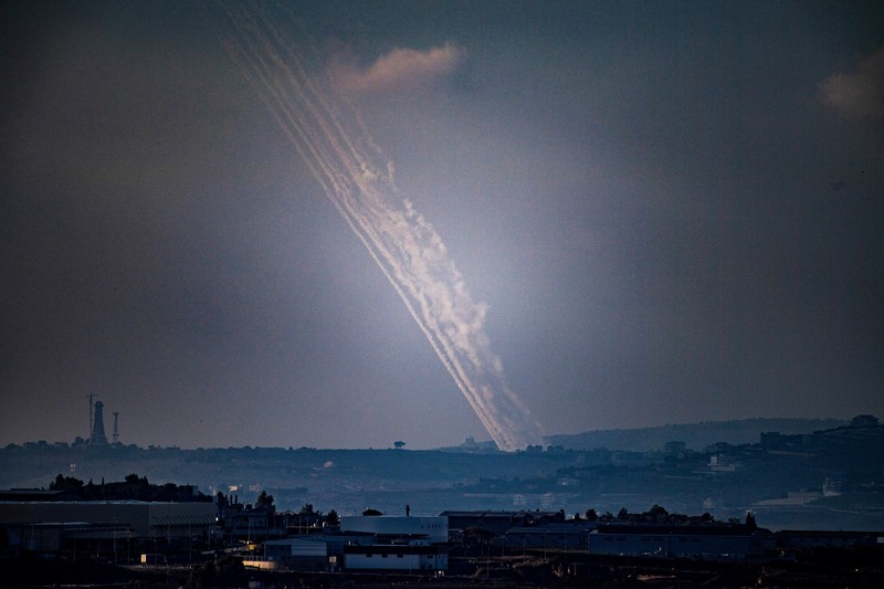 Israel’s Iron Dome missile defense system intercepts rockets fired from Lebanon, amid cross-border hostilities between Hezbollah and Israel, as seen from northern Israel, September 23, 2024. REUTERS/Jim Urquhart