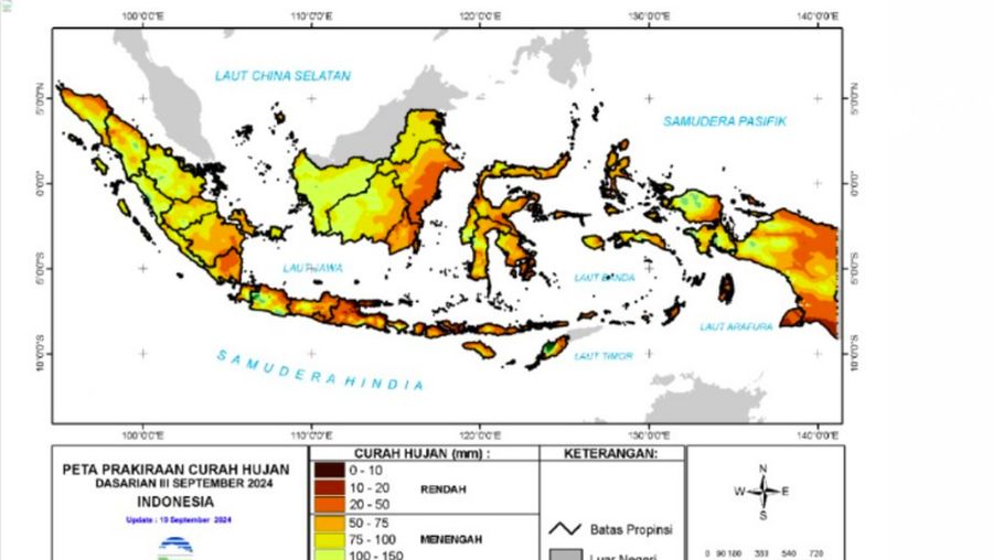 Prakiraan Curah Hujan Dasarian III September & HI Oktober 2024. (BMKG)