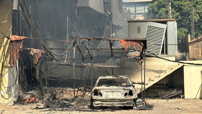 A view shows a damaged building at the site of the Israeli air strike that killed Lebanon's Hezbollah leader Sayyed Hassan Nasrallah on Friday, in Beirut's southern suburbs, Lebanon, September 29, 2024.  REUTERS/Ahmad Al-Kerdi