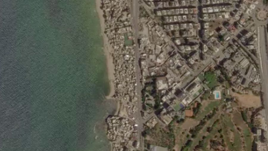 Citra satelit Dahiyeh dari Minggu (29 September) menunjukkan kerusakan di beberapa bagian pinggiran kota Beiru, Lebanon. (RETERS)
