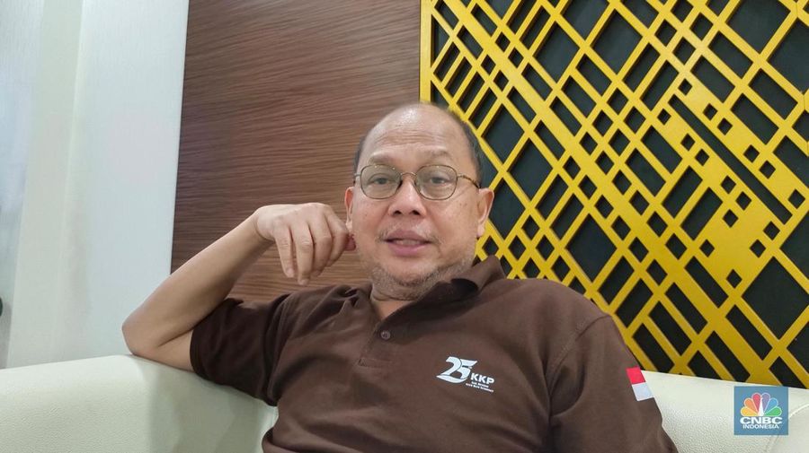 Juru Bicara Menteri Kelautan dan Perikanan, Wahyu Muryadi saat ditemui di Kantor KKP, Jakarta, Jumat (27/9/2024). (CNBC Indonesia/Martyasari Rizky)