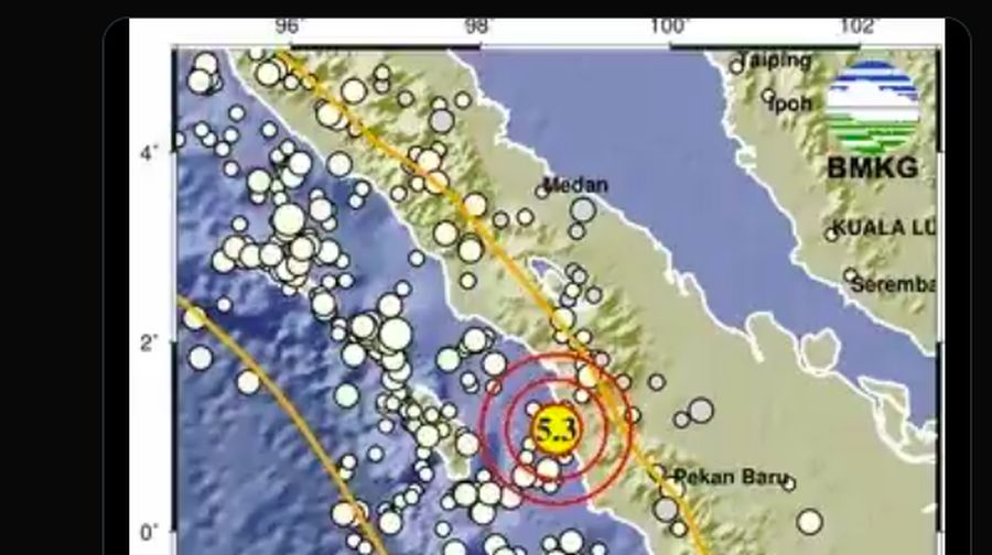 Gempa bumi mengguncang Padangsidempuan Sumatera Utara, dengan magnitudo 5.3. (X @infoBMKG)