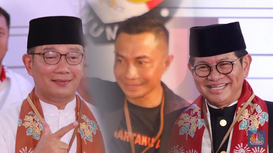 Foto Kolase Ridwan Kamil, Dharma Pongrekun dan Pramono Anung. (CNBC Indonesia)