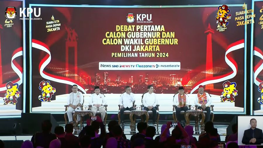 Debat Pertama Calon Gubernur dan Calon Wakil Gubernur DKI Jakarta. (Tangkapan Layar Youtube KPUD)