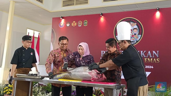 Kementerian Kelautan dan Perikanan (KKP) dalam komitmennya mendukung program Indonesia Emas 2045, sekaligus juga meningkatkan konsumsi protein masyarakat Indonesia di atas 100 gram per kapita per hari. (CNBC Indonesia/Martya Sari)