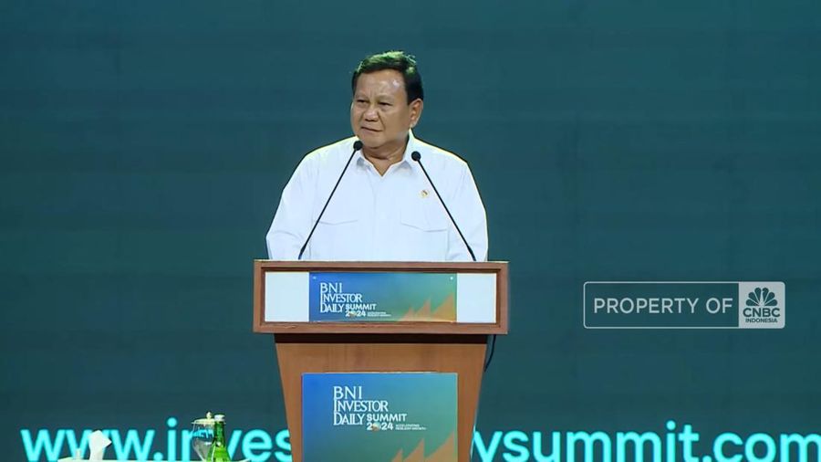 Presiden Terpilih Prabowo Subianto menghadiri seminar ekonomi di Jakarta Convention Center (JCC), Jakarta Rabu (09/10).