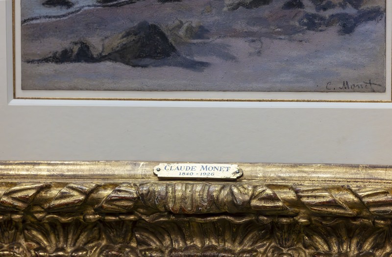Francoise Parlagi, center, and Helen Lowe, far left, descendants of the original owners the Claude Monet painting entitled 