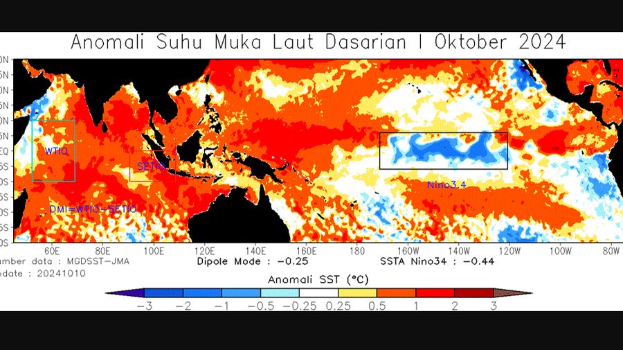 Anomali Suhu Muka Laut Dasarian 1 Oktober 2024