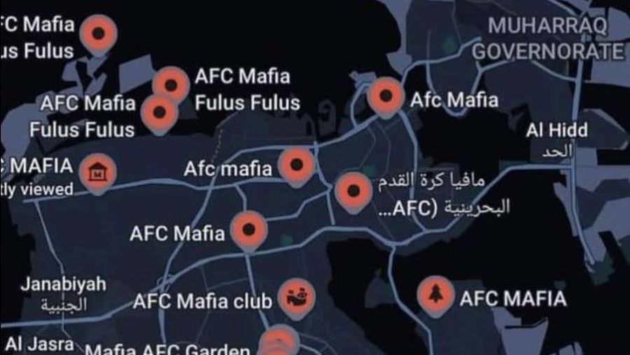 Beberapa Nama Lokasi di Maps Bahrain Dijadikan Mafia AFC. (X @cfc_jafar)