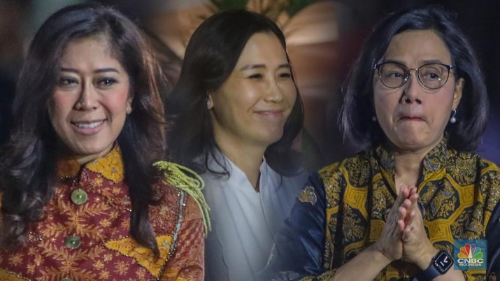 Foto Kolase Meutya hafid, Veronica Tan dan Sri Mulyani. (CNBC Indonesia)