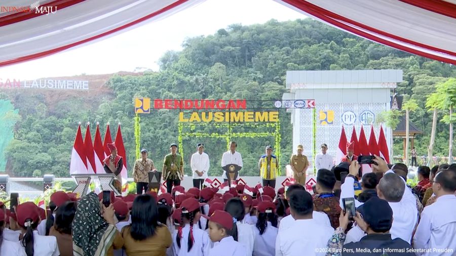 Presiden Jokowi Resmikan Bendungan Lausimeme, Deli Serdang, 16 Oktober 2024. (Tangkapan layar Youtube Setpres RI)