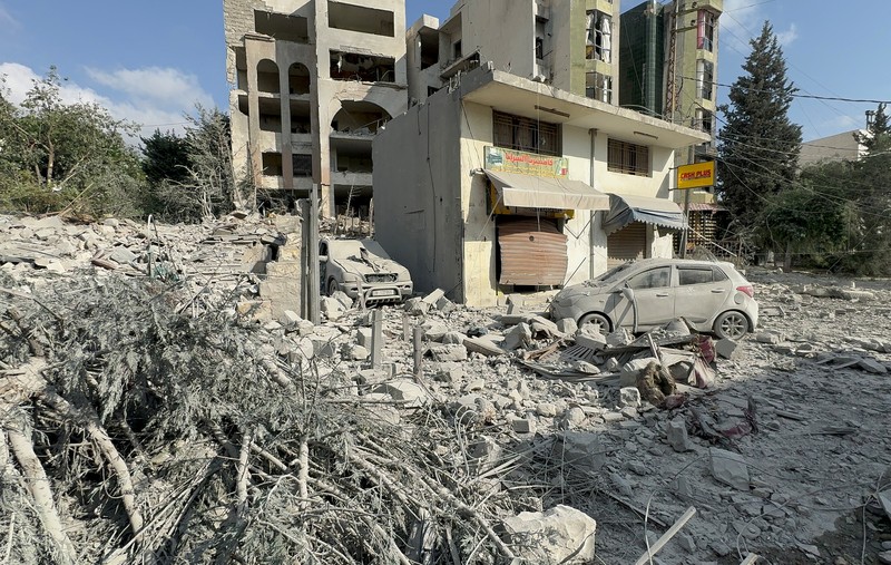 ISRAEL-PALESTINIANS/LEBANON-NABATIEH A view of a damaged site after an Israeli strike in Nabatieh, amid the ongoing hostilities between Hezbollah and Israeli forces, southern Lebanon October 16, 2024. REUTERS/Ali Hankir