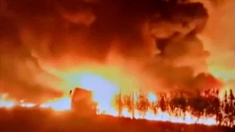 Smoke plumes rise from a large fire after a fuel tanker crashed and exploded, in Majia, Jigawa State, Nigeria, in this screengrab obtained from a social media video released on October 16, 2024. Social Media/via REUTERS THIS IMAGE HAS BEEN SUPPLIED BY A THIRD PARTY. MANDATORY CREDIT. NO RESALES. NO ARCHIVES.