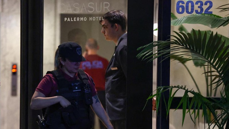 First responders work outside the hotel where Liam Payne, former One Direction member, was found dead, in Buenos Aires, Argentina, October 16, 2024. REUTERS/Agustin Marcarian