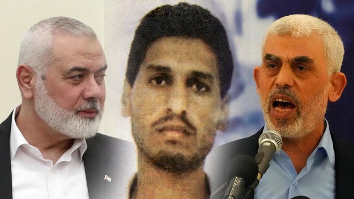 Foto Kolase 3 pemimpin Hamas Ismail Haniyeh, mohammed deif, dan yahya sinwar. (AP Photo dan AFP)