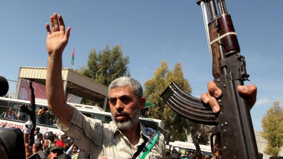 FILE PHOTO: Hamas Gaza chief Yahya Sinwar gestures during an anti-Israel rally in Gaza City, May 24, 2021. REUTERS/Mohammed Salem/File Photo     TPX IMAGES OF THE DAY