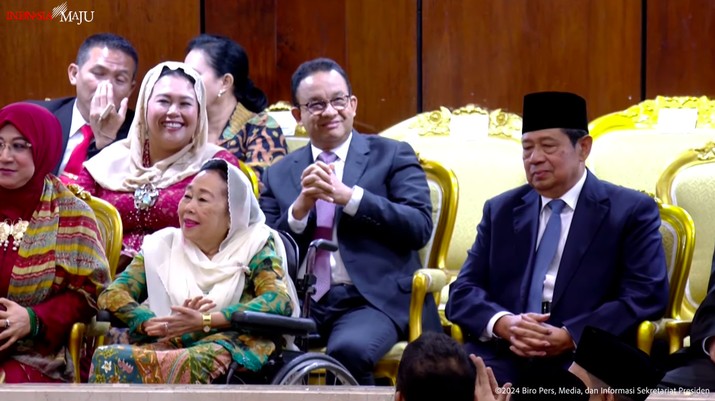 Anies Baswedan di DPR RI, Jakarta, menjelang pelantikan Presiden terpilih Prabowo Subianto dan Wakil Presiden Gibran Rakabuming Raka, Minggu (20/10/2024). (Tangkapan Layar Youtube Sekretariat Presiden)