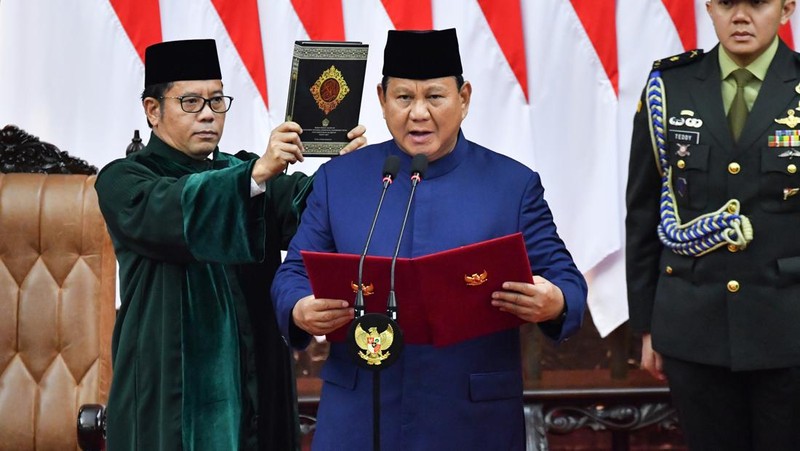 Pelantikan Presiden dan Wakil Presiden RI, Prabowo Subianto - Gibran Rakabuming di MPR RI. (Pool DPR/MPR RI)