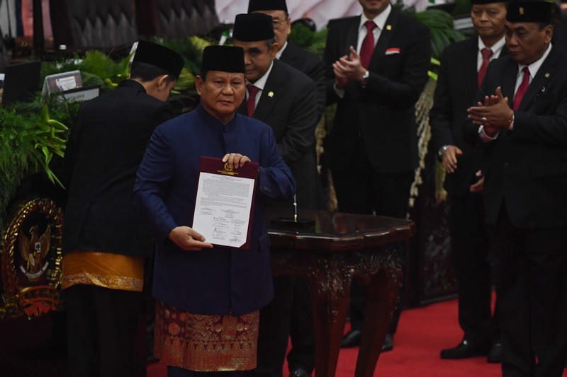 Pelantikan Presiden dan Wakil Presiden RI, Prabowo Subianto - Gibran Rakabuming di MPR RI. (Pool DPR/MPR RI) Pelantikan Presiden dan Wakil Presiden RI, Prabowo Subianto - Gibran Rakabuming di MPR RI. (Pool DPR/MPR RI)